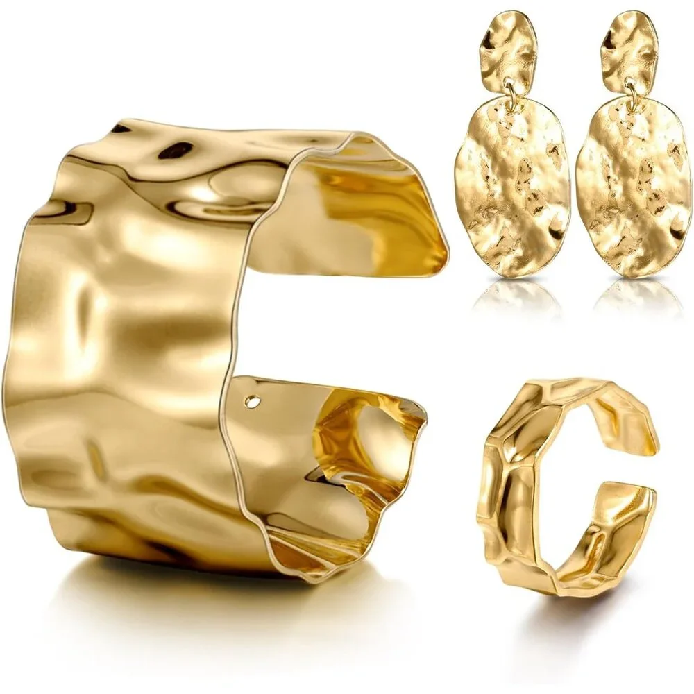 3 Pcs Jewelry Gifts Set Bracelets Earrings Ring Cuff Bangle for Women Wedding Bi